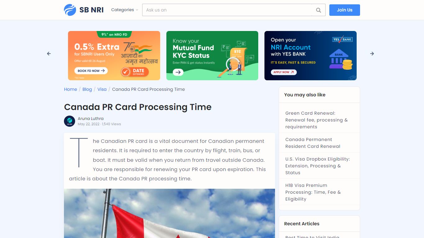 Canada PR Card Processing Time - SBNRI